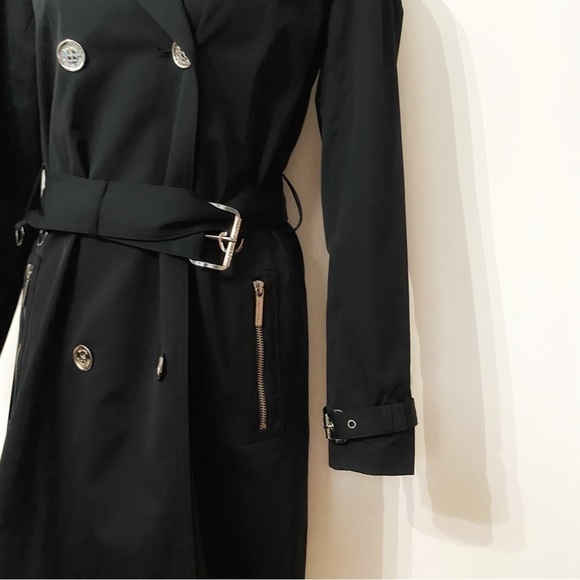 Nwot MICHAEL MICHAEL KORS BLACK DOUBLE BREASTED BELTED TRENCH COAT - XS - Picture 6 of 11